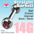 [ライトピンク]ジュエル付ストレートバーベル/14ゲージ・14G/定番ボディピアス