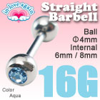 [アクア]ジュエル付ストレートバーベル/16ゲージ・16G/定番ボディピアス