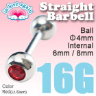 [レッド]ジュエル付ストレートバーベル/16ゲージ・16G/定番ボディピアス